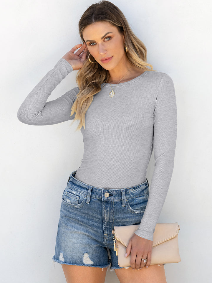 ANRABESS Long Sleeve Shirts for Women Ribbed Knit Slim Fit Basic Tops Crewneck Tees Spring Fall Casual Underscrubs Layer Clothes