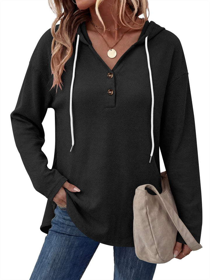 ANRABESS Waffle Knit Hoodies for Women, Comfy Drawstring Loose Fit, Long Sleeve Sweatshirt Tops for Casual Daily Wear, Work