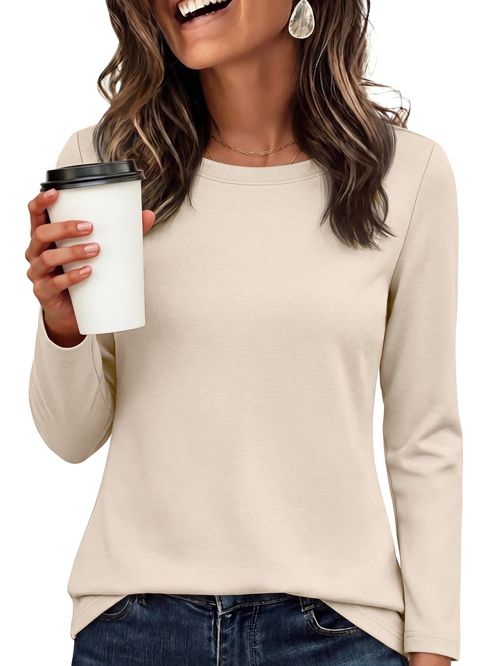 ANRABESS Long Sleeve Shirts for Women,Soft Stretchy Wrinkle-Free Tops,Casual Crew Neck T Shirt for Work Daily Fall