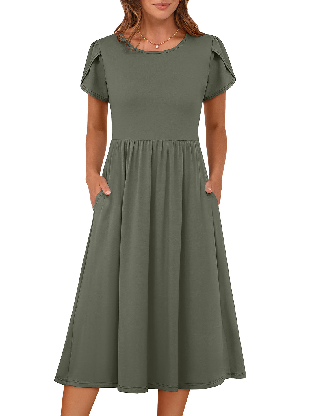 ANRABESS Summer Short Sleeve A-Line Midi Dresses for Women Flowy Casual T Shirt Dresses Beach Floral Sundress with Pockets