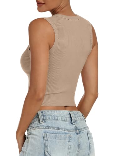 ANRABESS Women's High Neck Ribbed Crop Tank
