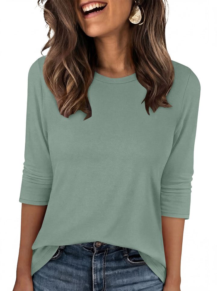 ANRABESS Womens 3/4 Sleeve Top，Wrinkle-Free Soft T-Shirts，Crew Neck Basic Tee，Casual Summer Spring Clothes ，Daily Work Travel
