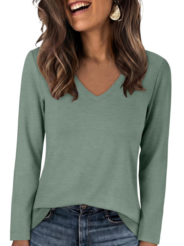 ANRABESS Long Sleeve Shirts for Women, Soft Stretchy Wrinkle-Free V Neck Tops, Fall Casual Tshirts for Work Daily