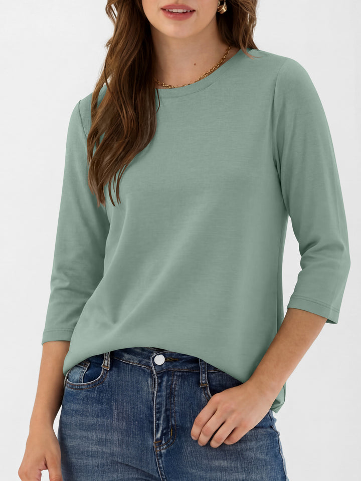 ANRABESS Womens 3/4 Sleeve Top，Wrinkle-Free Soft T-Shirts，Crew Neck Basic Tee，Casual Summer Spring Clothes ，Daily Work Travel