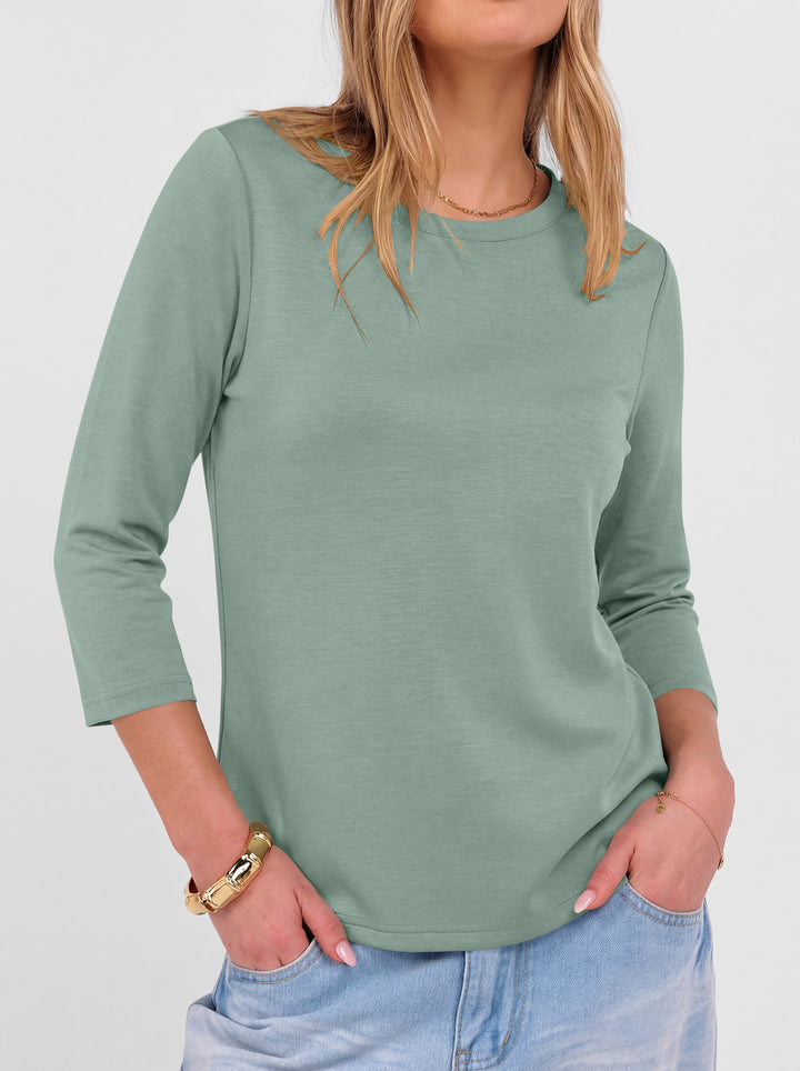 ANRABESS Womens 3/4 Sleeve Top，Wrinkle-Free Soft T-Shirts，Crew Neck Basic Tee，Casual Summer Spring Clothes ，Daily Work Travel
