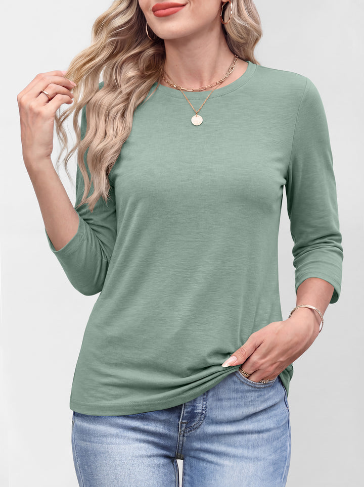 ANRABESS Womens 3/4 Sleeve Top，Wrinkle-Free Soft T-Shirts，Crew Neck Basic Tee，Casual Summer Spring Clothes ，Daily Work Travel