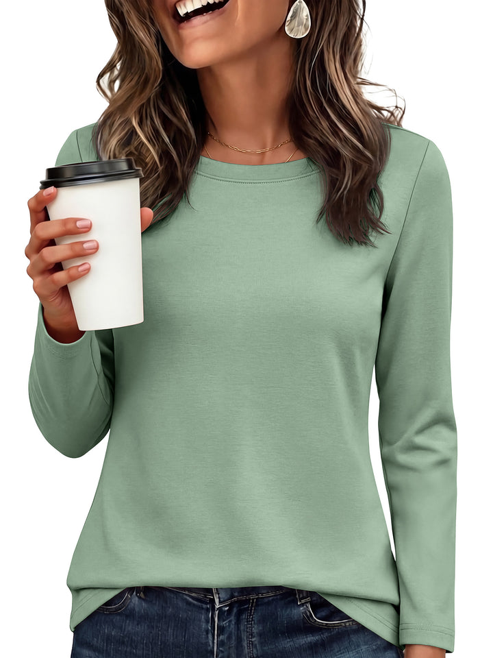 ANRABESS Long Sleeve Shirts for Women,Soft Stretchy Wrinkle-Free Tops,Casual Crew Neck T Shirt for Work Daily Fall