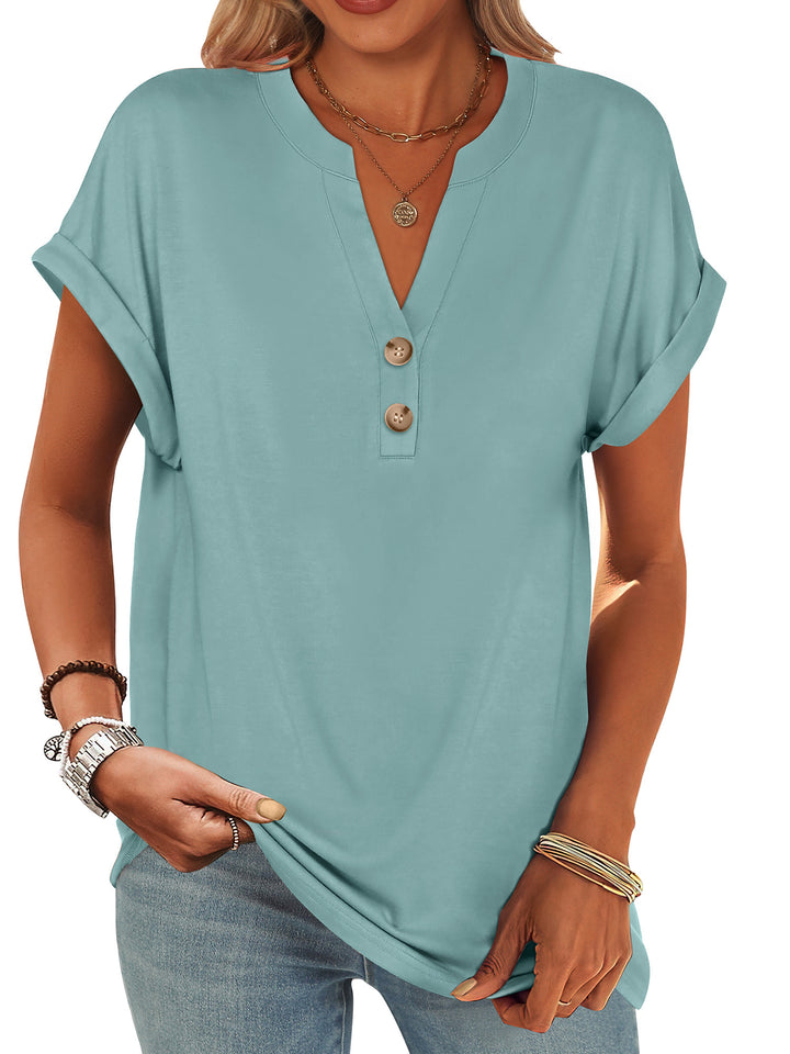 ANRABESS Womens Short Sleeve Henley Tops V Neck Dressy Casual Blouses Summer Trendy Tee Shirts 2026 Vacation Fashion Clothes