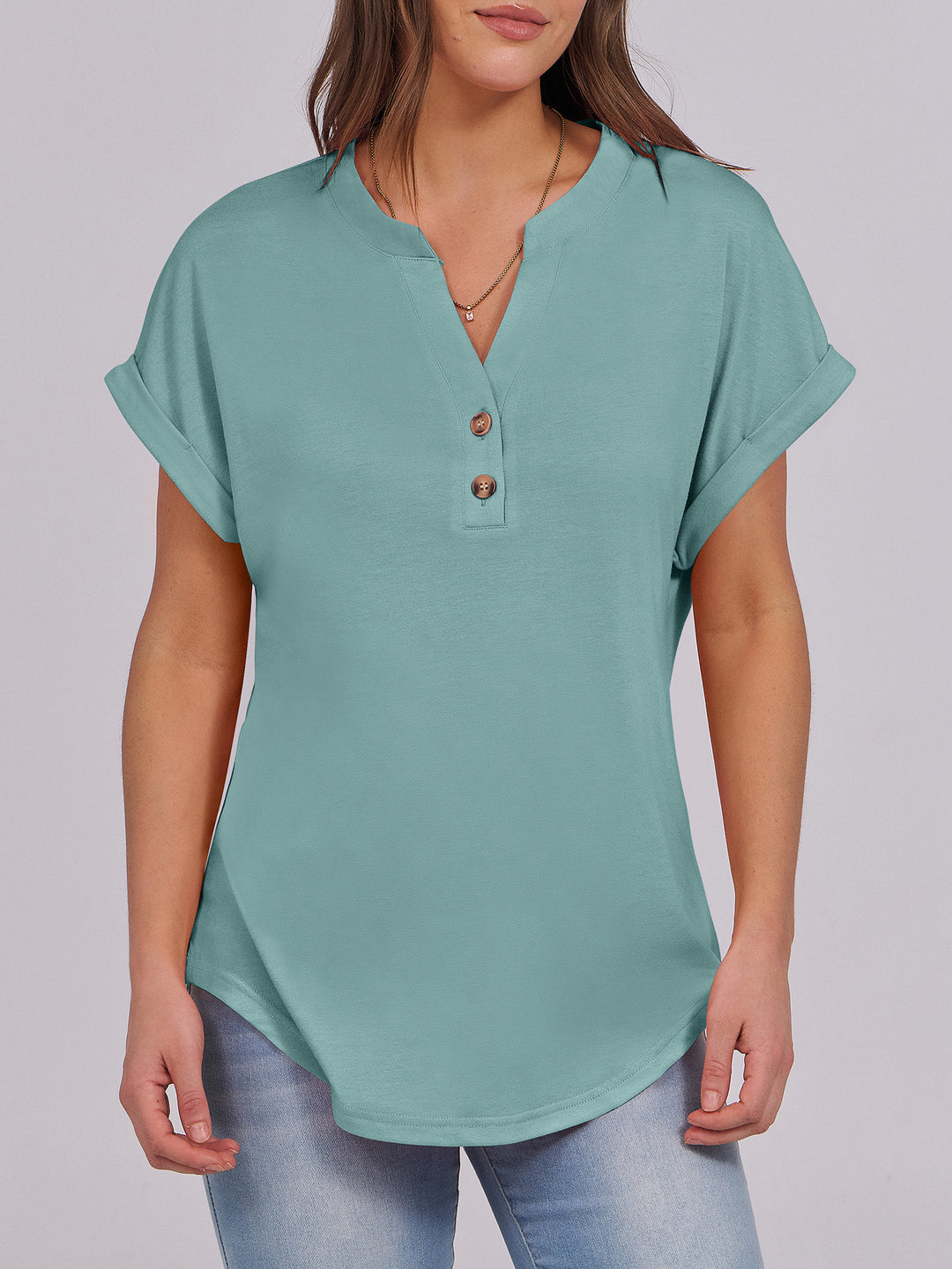 ANRABESS Womens Short Sleeve Henley Tops V Neck Dressy Casual Blouses Summer Trendy Tee Shirts 2026 Vacation Fashion Clothes