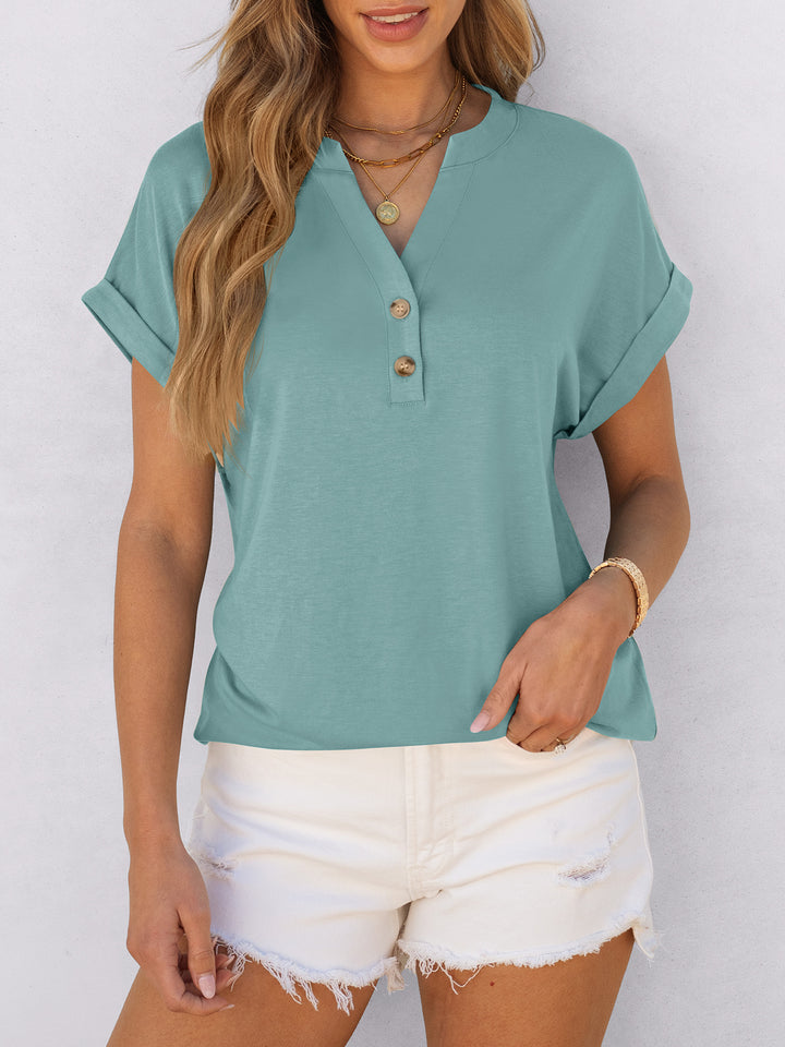 ANRABESS Womens Short Sleeve Henley Tops V Neck Dressy Casual Blouses Summer Trendy Tee Shirts 2026 Vacation Fashion Clothes
