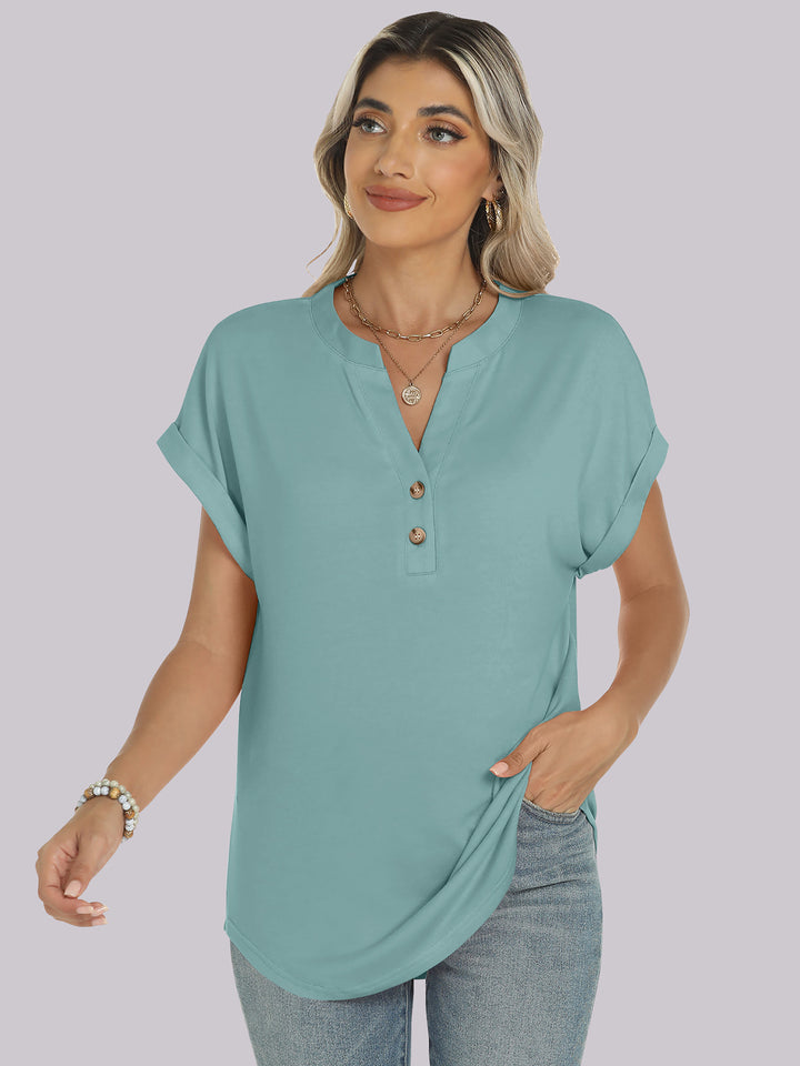 ANRABESS Womens Short Sleeve Henley Tops V Neck Dressy Casual Blouses Summer Trendy Tee Shirts 2026 Vacation Fashion Clothes