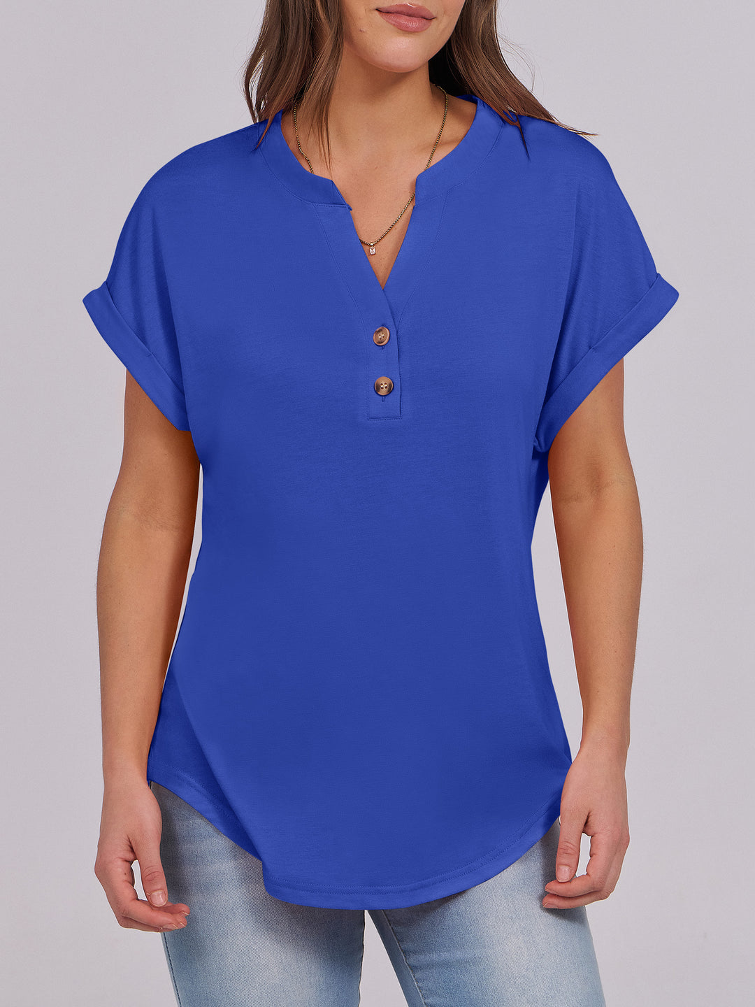 ANRABESS Womens Short Sleeve Henley Tops V Neck Dressy Casual Blouses Summer Trendy Tee Shirts 2026 Vacation Fashion Clothes