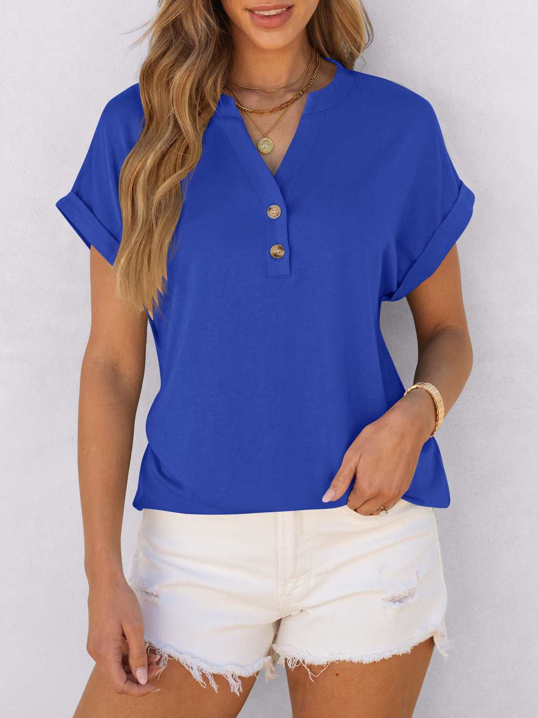 ANRABESS Womens Short Sleeve Henley Tops V Neck Dressy Casual Blouses Summer Trendy Tee Shirts 2026 Vacation Fashion Clothes