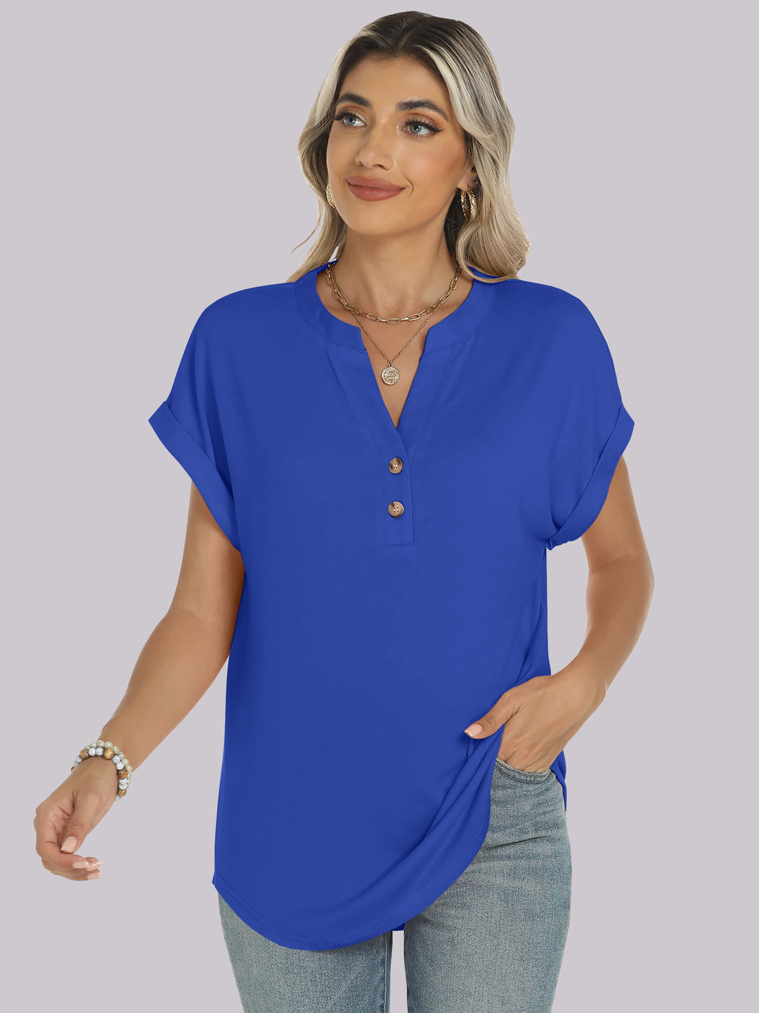 ANRABESS Womens Short Sleeve Henley Tops V Neck Dressy Casual Blouses Summer Trendy Tee Shirts 2026 Vacation Fashion Clothes