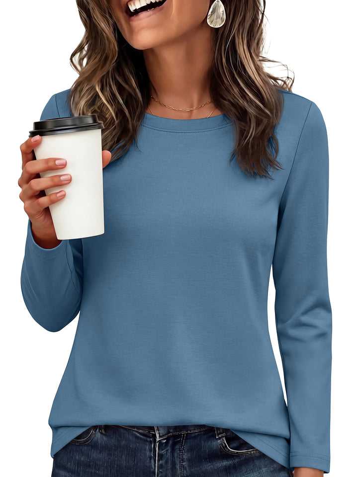 ANRABESS Long Sleeve Shirts for Women,Soft Stretchy Wrinkle-Free Tops,Casual Crew Neck T Shirt for Work Daily Fall