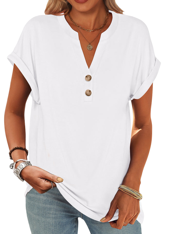 ANRABESS Womens Short Sleeve Henley Tops V Neck Dressy Casual Blouses Summer Trendy Tee Shirts 2026 Vacation Fashion Clothes