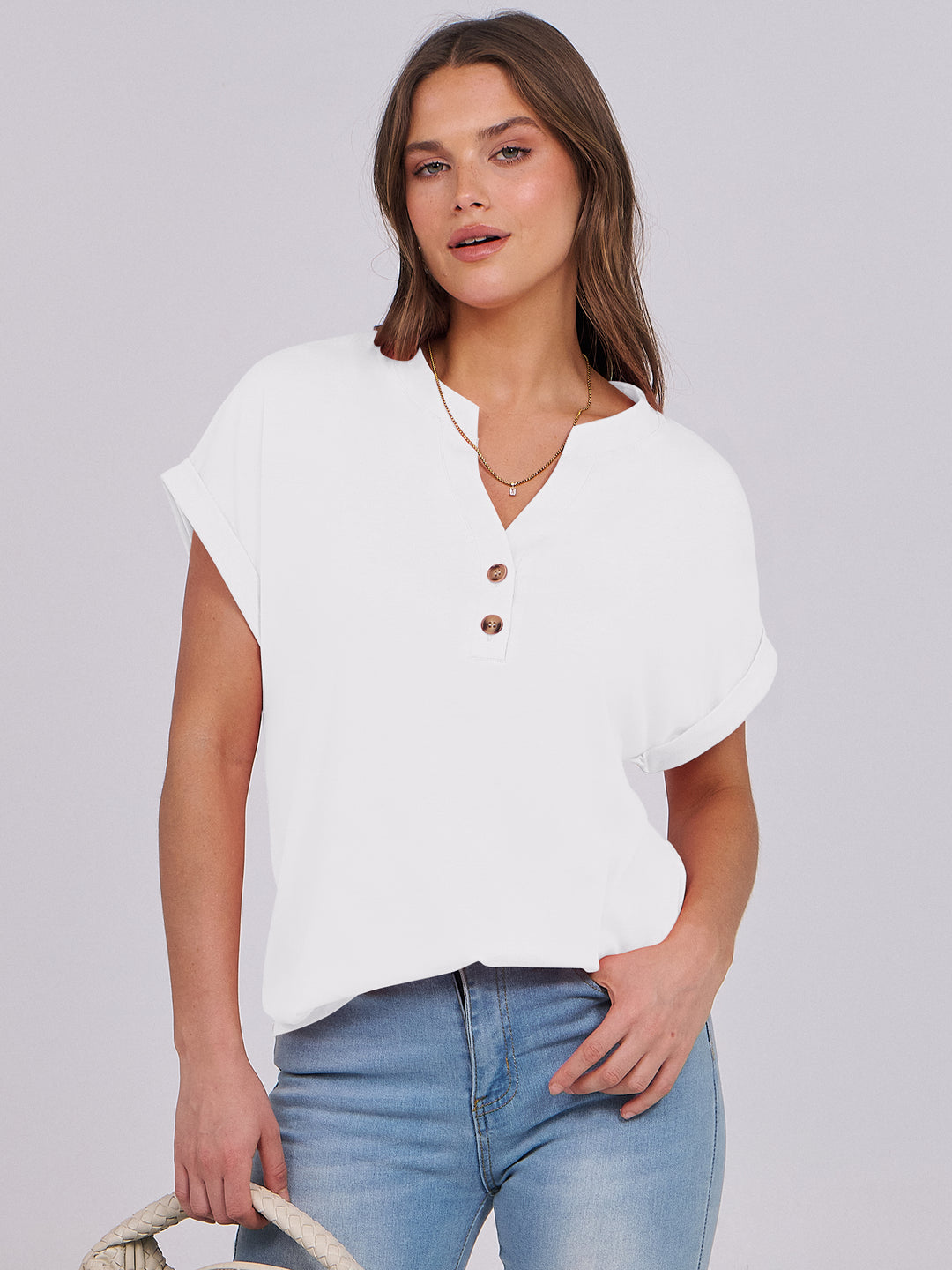 ANRABESS Womens Short Sleeve Henley Tops V Neck Dressy Casual Blouses Summer Trendy Tee Shirts 2026 Vacation Fashion Clothes