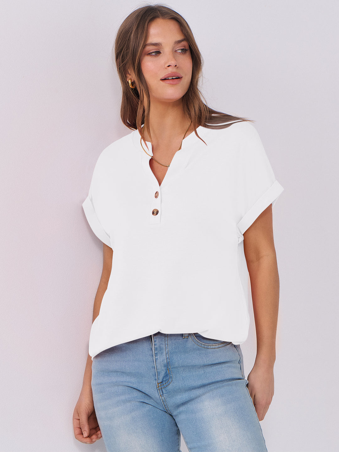 ANRABESS Womens Short Sleeve Henley Tops V Neck Dressy Casual Blouses Summer Trendy Tee Shirts 2026 Vacation Fashion Clothes