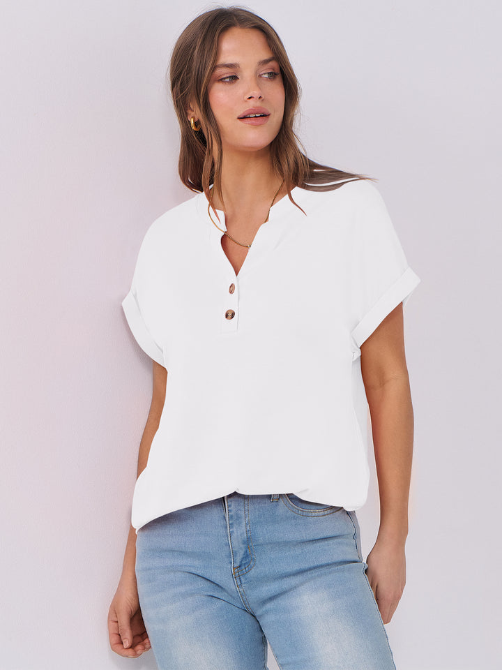 ANRABESS Womens Short Sleeve Henley Tops V Neck Dressy Casual Blouses Summer Trendy Tee Shirts 2026 Vacation Fashion Clothes