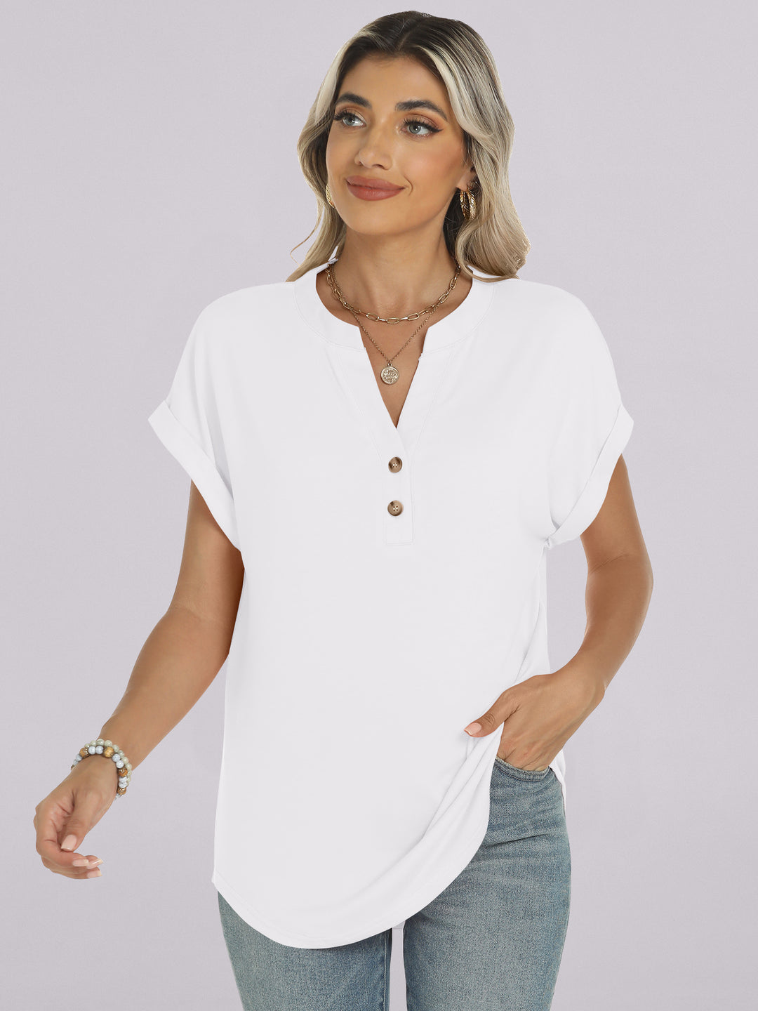 ANRABESS Womens Short Sleeve Henley Tops V Neck Dressy Casual Blouses Summer Trendy Tee Shirts 2026 Vacation Fashion Clothes