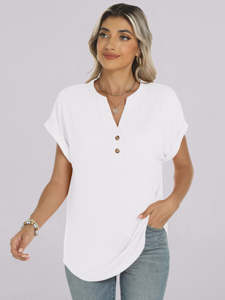 ANRABESS Womens Short Sleeve Henley Tops V Neck Dressy Casual Blouses Summer Trendy Tee Shirts 2026 Vacation Fashion Clothes