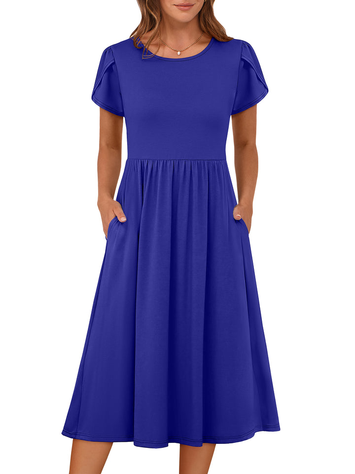 ANRABESS Summer Short Sleeve A-Line Midi Dresses for Women Flowy Casual T Shirt Dresses Beach Floral Sundress with Pockets