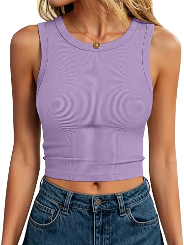 ANRABESS Women's High Neck Ribbed Crop Tank