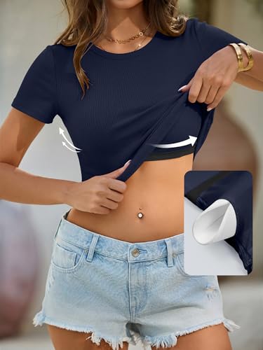 ANRABESS Womens Short Sleeve Tops Built in Bra Slim Fitted Ribbed Knit Crewneck Shirts 2026 Casual Summer Basic Tee Clothes