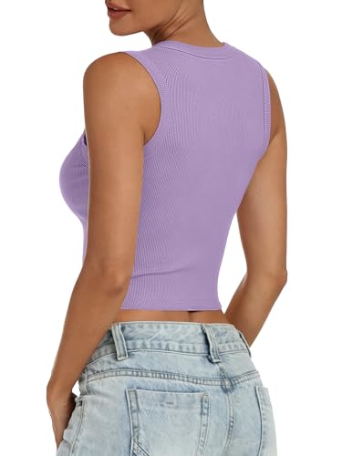 ANRABESS Women's High Neck Ribbed Crop Tank