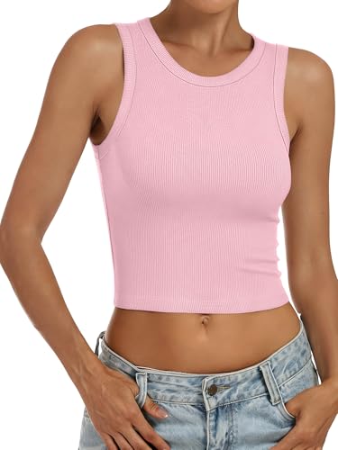 ANRABESS Women's High Neck Ribbed Crop Tank