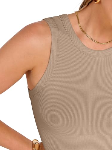 ANRABESS Women's High Neck Ribbed Crop Tank