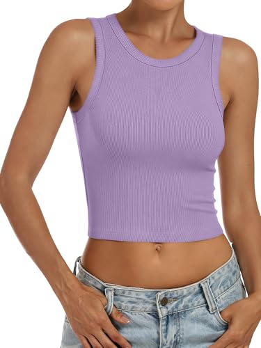 ANRABESS Women's High Neck Ribbed Crop Tank