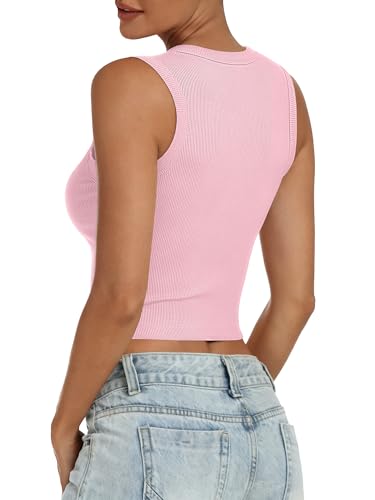 ANRABESS Women's High Neck Ribbed Crop Tank