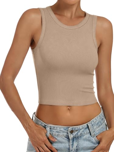 ANRABESS Women's High Neck Ribbed Crop Tank