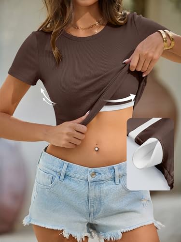 ANRABESS Womens Short Sleeve Tops Built in Bra Slim Fitted Ribbed Knit Crewneck Shirts 2026 Casual Summer Basic Tee Clothes