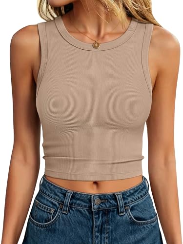 ANRABESS Women's High Neck Ribbed Crop Tank
