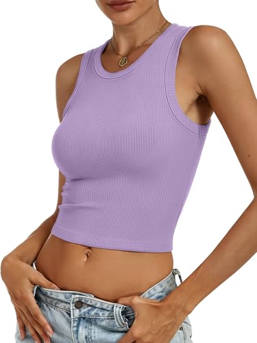 ANRABESS Women's High Neck Ribbed Crop Tank