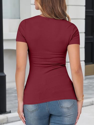 ANRABESS Womens Short Sleeve Tops Built in Bra Slim Fitted Ribbed Knit Crewneck Shirts 2026 Casual Summer Basic Tee Clothes