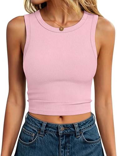 ANRABESS Women's High Neck Ribbed Crop Tank