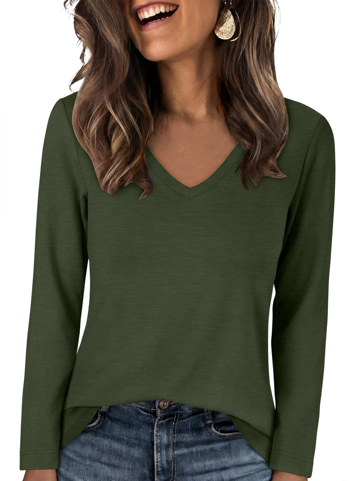 ANRABESS Long Sleeve Shirts for Women, Soft Stretchy Wrinkle-Free V Neck Tops, Fall Casual Tshirts for Work Daily