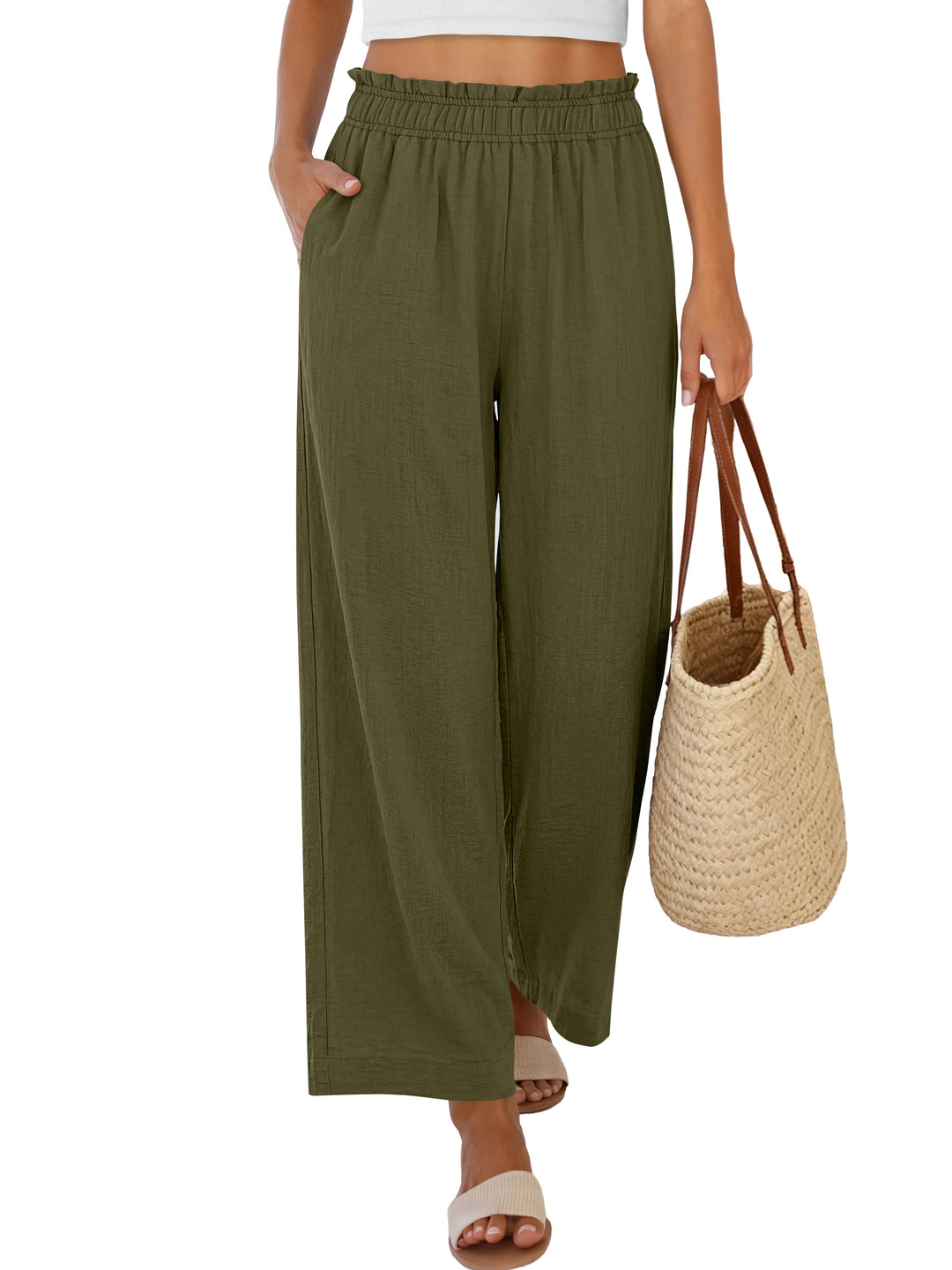 ANRABESS Womens Palazzo Pants,Wide Leg Cropped Elastic High Waisted,Flowy Lightweight Airy,Summer Casual for Beach Vacation