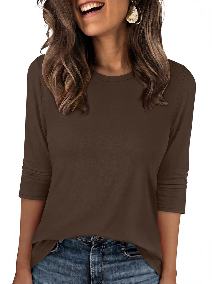 ANRABESS Womens 3/4 Sleeve Top，Wrinkle-Free Soft T-Shirts，Crew Neck Basic Tee，Casual Summer Spring Clothes ，Daily Work Travel