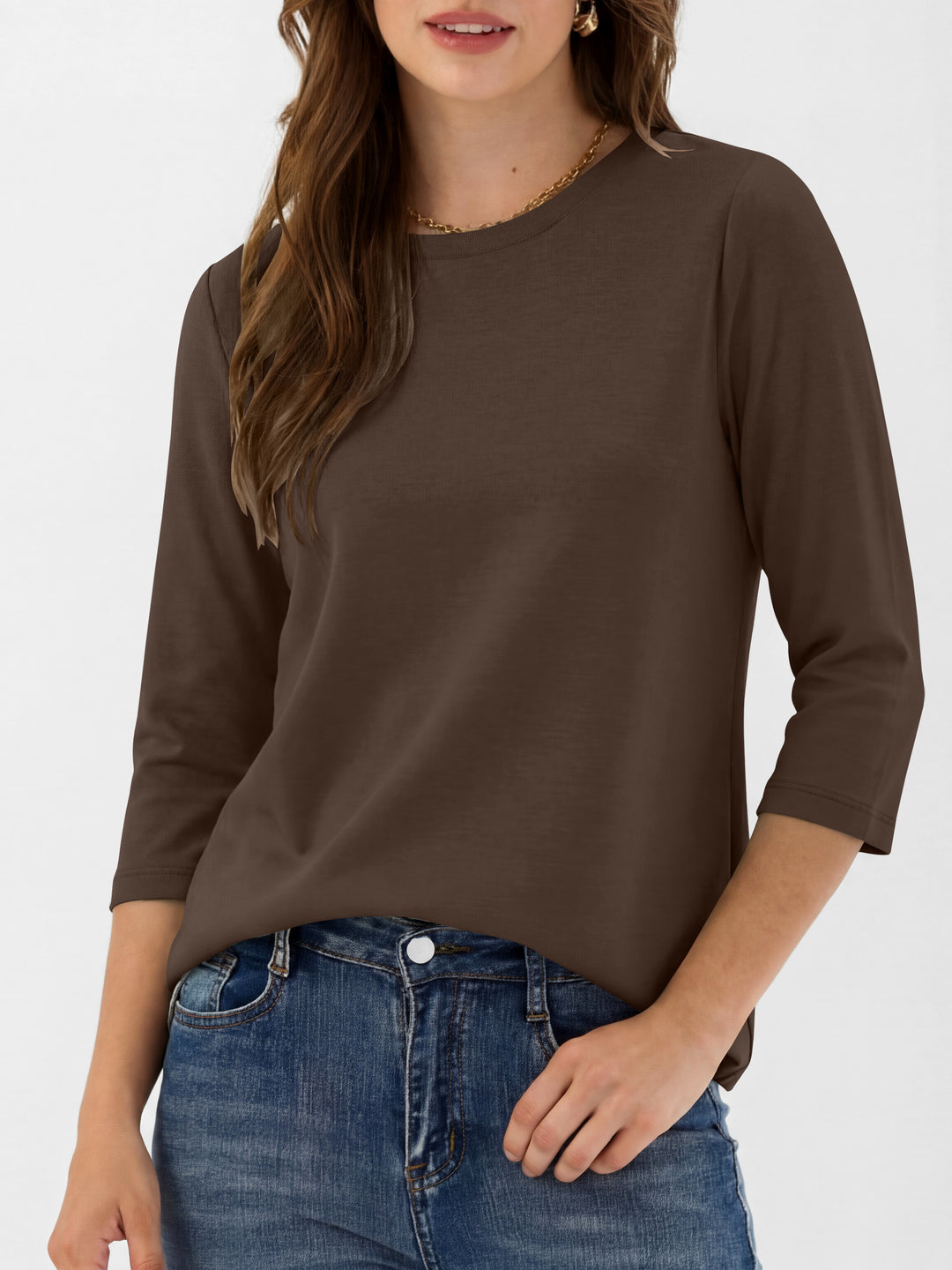ANRABESS Womens 3/4 Sleeve Top，Wrinkle-Free Soft T-Shirts，Crew Neck Basic Tee，Casual Summer Spring Clothes ，Daily Work Travel