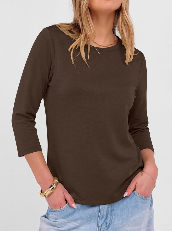 ANRABESS Womens 3/4 Sleeve Top，Wrinkle-Free Soft T-Shirts，Crew Neck Basic Tee，Casual Summer Spring Clothes ，Daily Work Travel