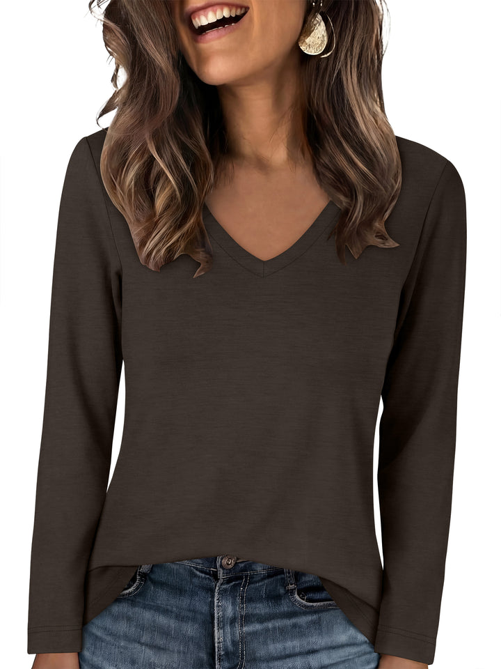 ANRABESS Long Sleeve Shirts for Women, Soft Stretchy Wrinkle-Free V Neck Tops, Fall Casual Tshirts for Work Daily