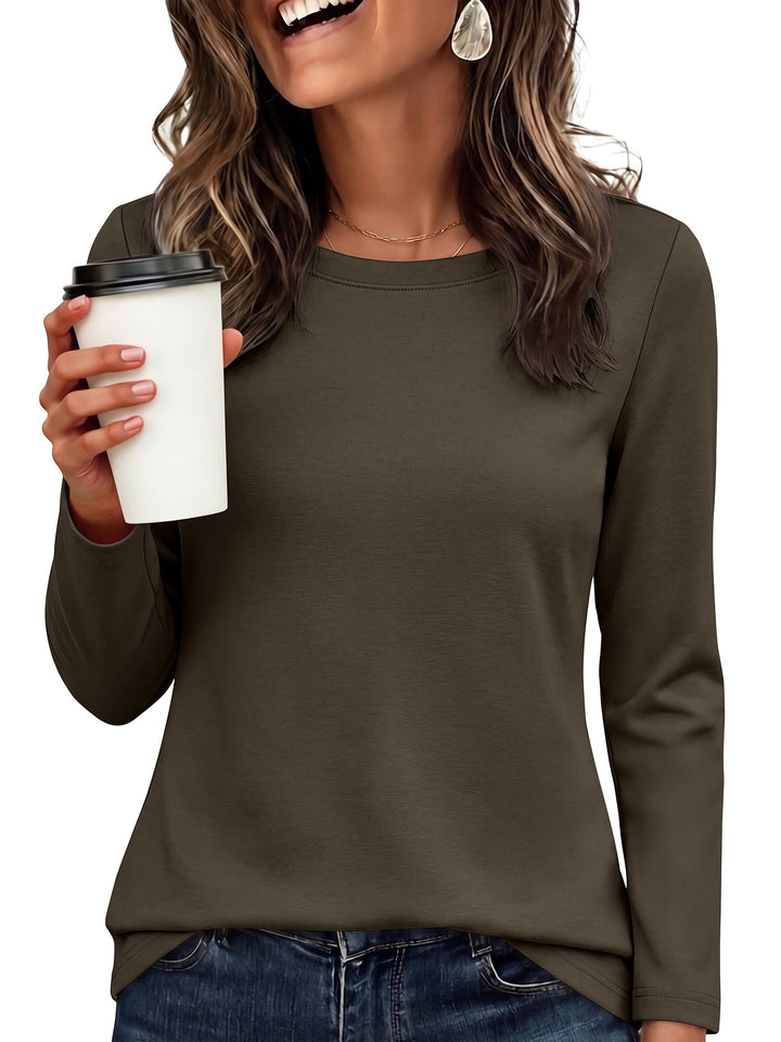 ANRABESS Long Sleeve Shirts for Women,Soft Stretchy Wrinkle-Free Tops,Casual Crew Neck T Shirt for Work Daily Fall