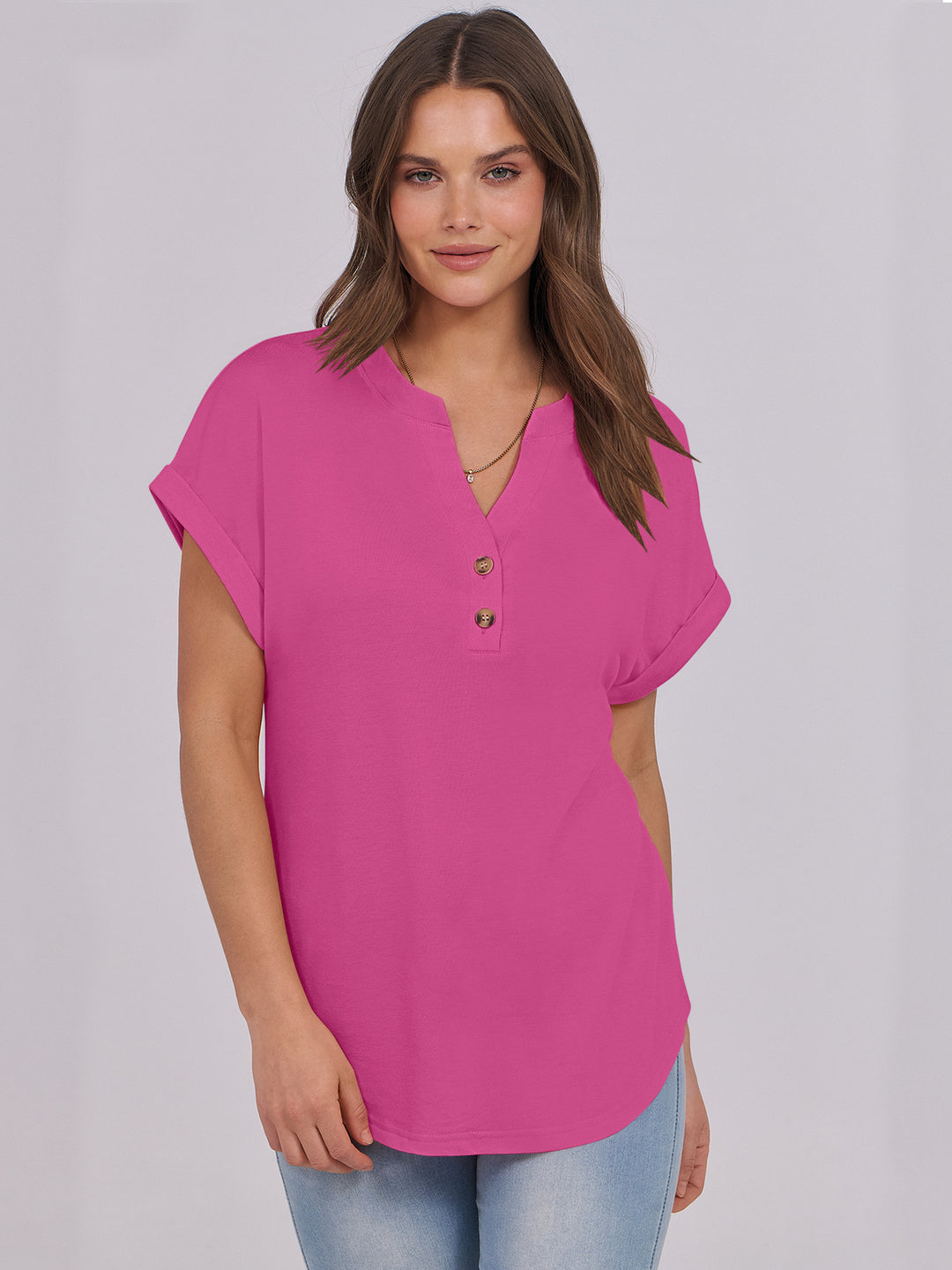 ANRABESS Womens Short Sleeve Henley Tops V Neck Dressy Casual Blouses Summer Trendy Tee Shirts 2026 Vacation Fashion Clothes
