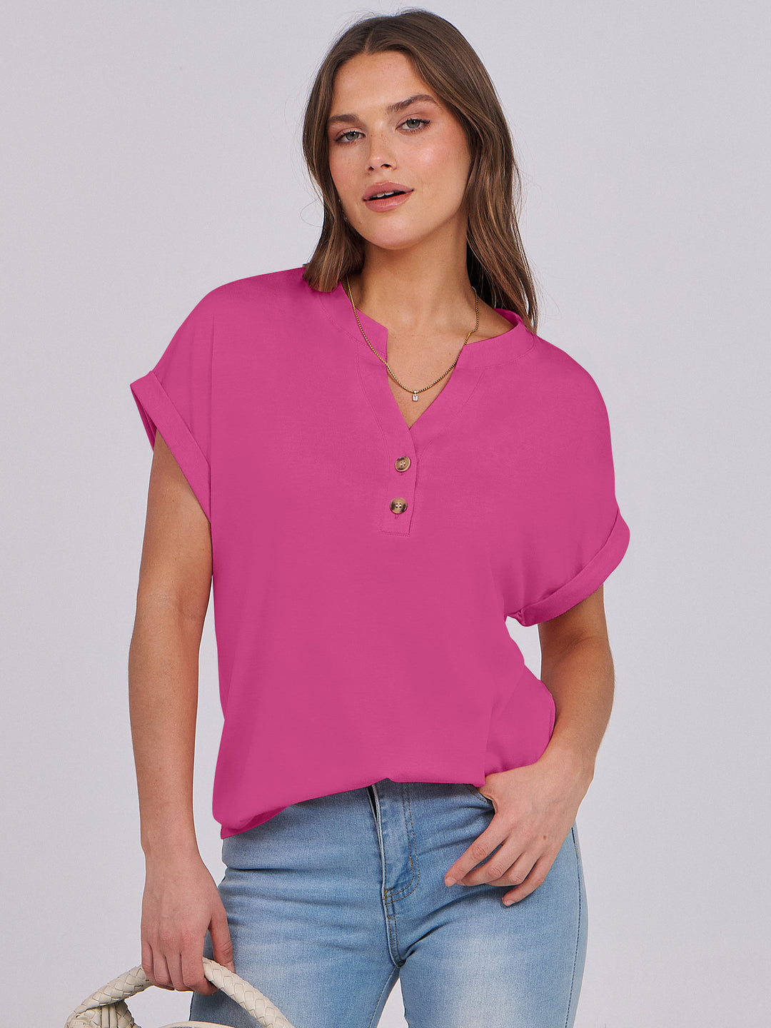 ANRABESS Womens Short Sleeve Henley Tops V Neck Dressy Casual Blouses Summer Trendy Tee Shirts 2026 Vacation Fashion Clothes