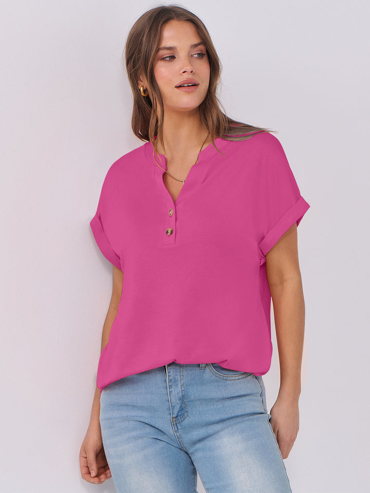 ANRABESS Womens Short Sleeve Henley Tops V Neck Dressy Casual Blouses Summer Trendy Tee Shirts 2026 Vacation Fashion Clothes