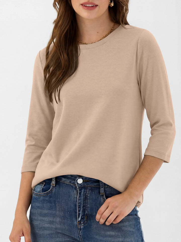 ANRABESS Womens 3/4 Sleeve Top，Wrinkle-Free Soft T-Shirts，Crew Neck Basic Tee，Casual Summer Spring Clothes ，Daily Work Travel